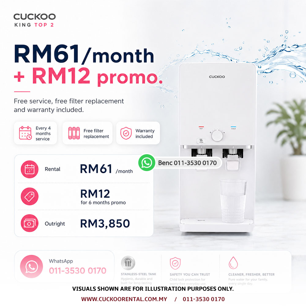 CUCKOO King Top 2 RM61 monthly rental and RM12 promo detail